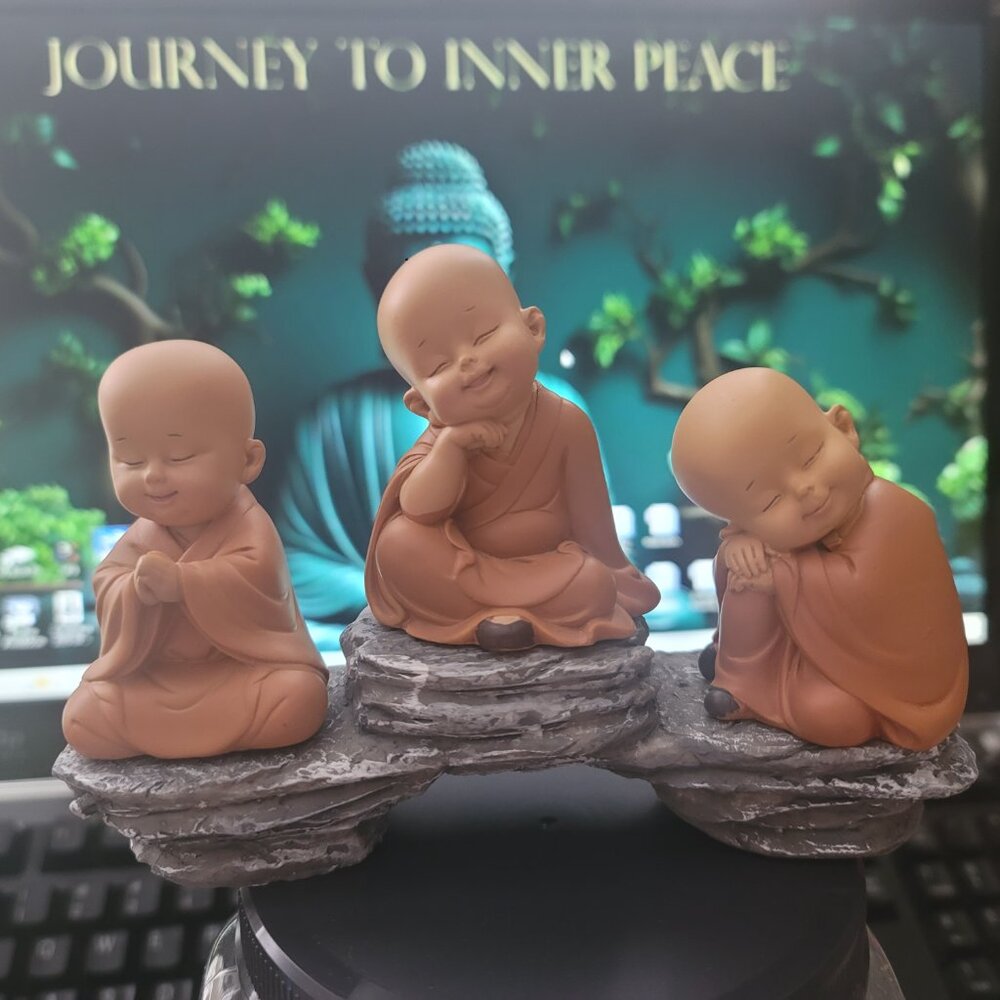 Cute Baby Buddha Statues with Stand :: Total of Four (4) Pieces :: Sold as a Set